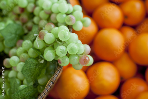 Photo: variety of fresh fruits, grapes, oranges variety of fresh fruits, grapes, oranges