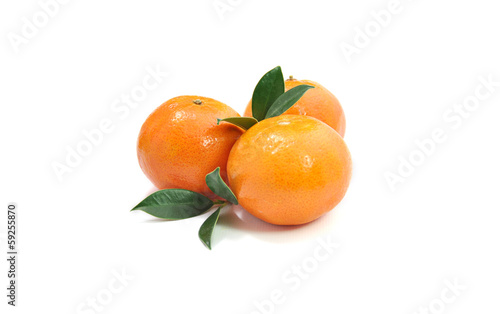 Photo: three tangerines isolated on white background three tangerines isolated on white background