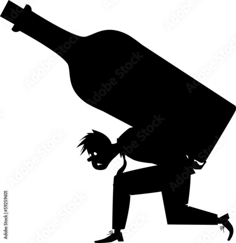 Vector: Silhouette of an alcoholic carrying a giant bottle Silhouette of an alcoholic carrying a giant bottle