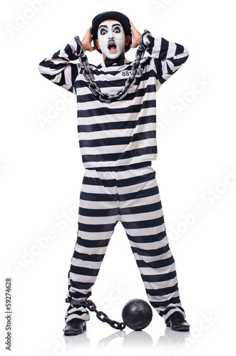 Photo: Funny man with facemask mask with shackles on white Funny man with facemask mask with shackles on white