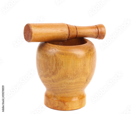 Photo: Wooden mortar with pestle. Wooden mortar with pestle.