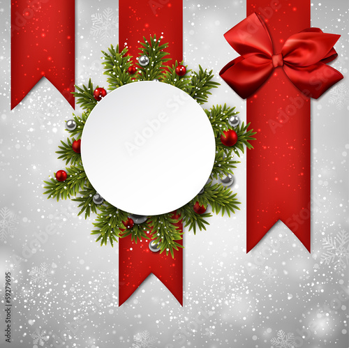 Vector: White round paper christmas card. White round paper christmas card.