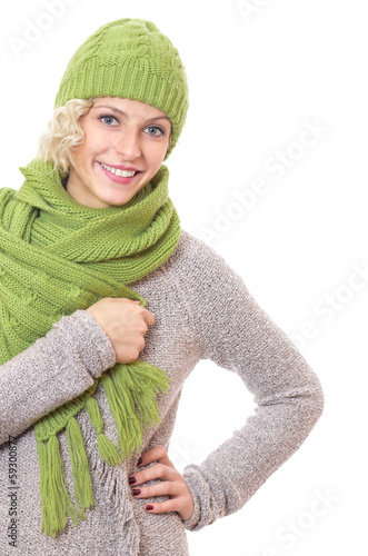 Photo: Portrait of a beauty woman wearing warm scarf Portrait of a beauty woman wearing warm scarf