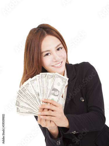 Photo: happy businesswoman holding the money happy businesswoman holding the money