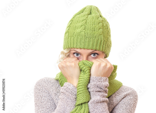 Photo: Funny woman wearing warm sweater Funny woman wearing warm sweater