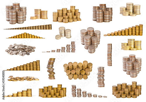 Photo: Set different coins on white background Set different coins on white background