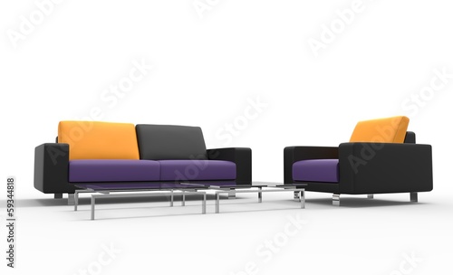 Illustration: Black Sofa And Armchair With Yellow Pillows Black Sofa And Armchair With Yellow Pillows