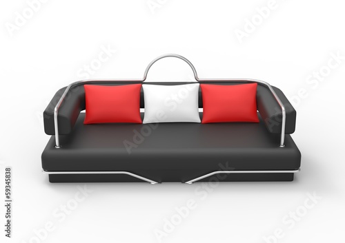 Illustration: Black Sofa With Red And White Pillows Black Sofa With Red And White Pillows