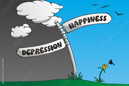 Illustration: Choice: Depression or Happiness Choice: Depression or Happiness