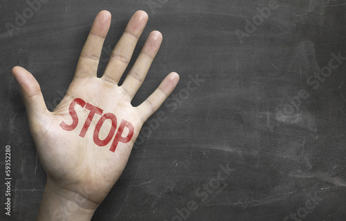 Photo: Educational composition with a hand painted Stop in red Educational composition with a hand painted Stop in red