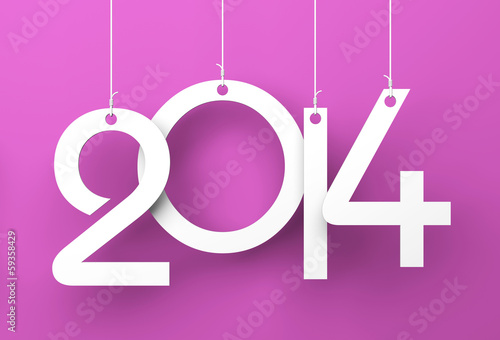 Illustration: White tags with 2014 on purple background White tags with 2014 on purple background