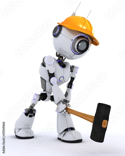 Illustration: Robot builder with a sledgehammer Robot builder with a sledgehammer