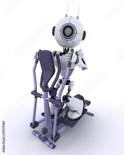Illustration: Robot at the gym on a cross trainer Robot at the gym on a cross trainer