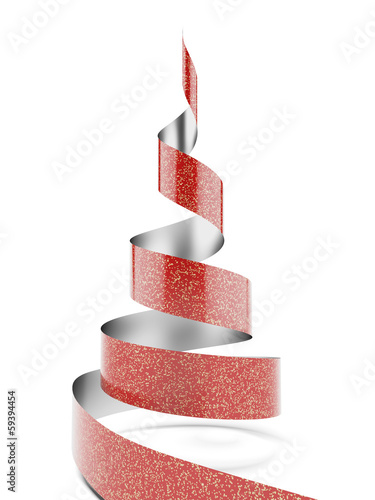 Illustration: Christmas tree from red ribbon tape Christmas tree from red ribbon tape