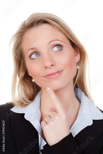 Photo: businesswoman with pensive expression on her face. businesswoman with pensive expression on her face.