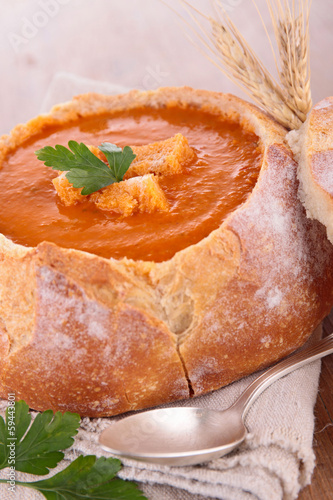Photo: bread bowl with soup bread bowl with soup
