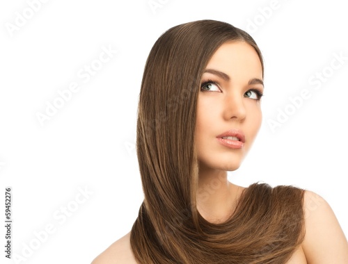 Photo: Beautiful young girl with long hair around her neck Beautiful young girl with long hair around her neck