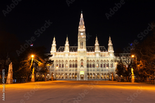 Photo: Night scene with town hall in Vienna Night scene with town hall in Vienna