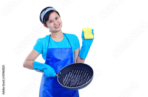 Photo: Lady And Cooking Pan Lady And Cooking Pan