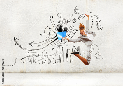 Photo: Jumping businesswoman Jumping businesswoman