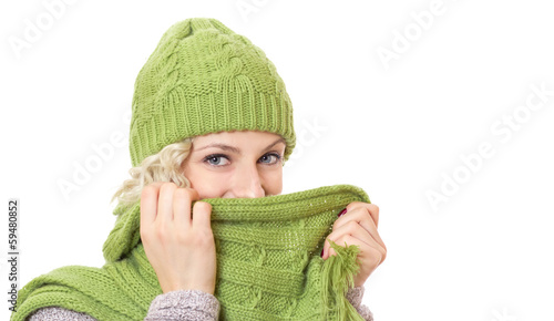 Photo: Smile happy girl covered her face with scarf Smile happy girl covered her face with scarf