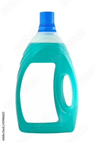 Photo: Transparent detergent plastic bottle isolated on gray, with blan Transparent detergent plastic bottle isolated on gray, with blan