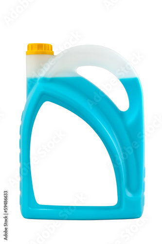 Photo: Transparent detergent plastic bottle isolated on gray, with blan Transparent detergent plastic bottle isolated on gray, with blan