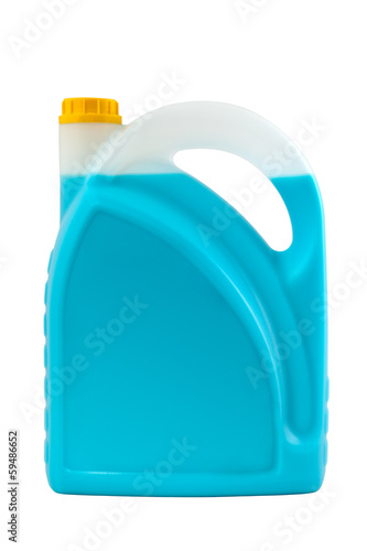 Photo: Transparent detergent plastic bottle isolated on gray Transparent detergent plastic bottle isolated on gray