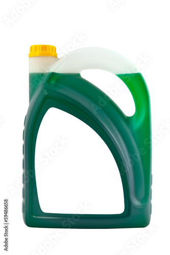 Photo: Transparent detergent plastic bottle isolated on gray, with blan Transparent detergent plastic bottle isolated on gray, with blan