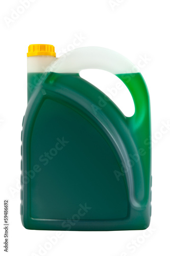 Photo: Transparent detergent plastic bottle isolated on gray Transparent detergent plastic bottle isolated on gray