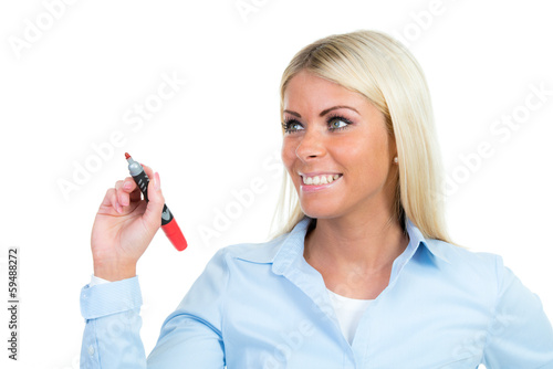 Photo: businessfrau schreibt mit rotstift businessfrau schreibt mit rotstift