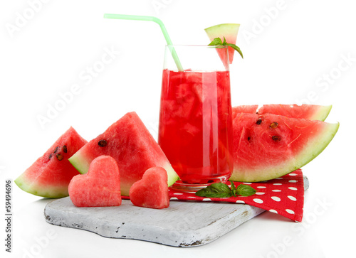 Photo: Fresh watermelon and glass of watermelon juice isolated on Fresh watermelon and glass of watermelon juice isolated on