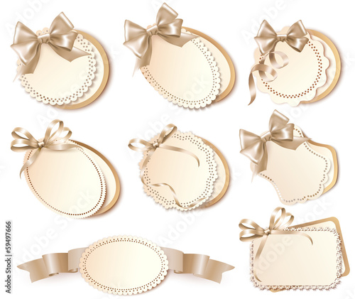 Vector: Set of beautiful gift cards with bows and ribbons Vector Set of beautiful gift cards with bows and ribbons Vector