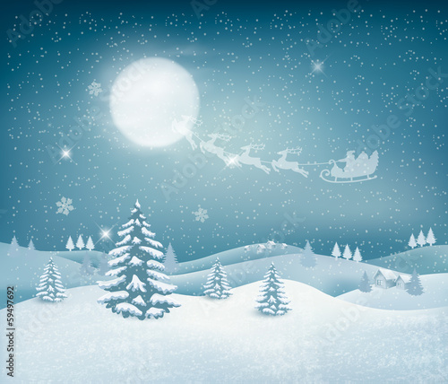 Vector: Holiday christmas background with winter landscape Holiday christmas background with winter landscape