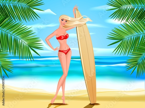 Vector: Girl at the sea, vector illustration Girl at the sea, vector illustration