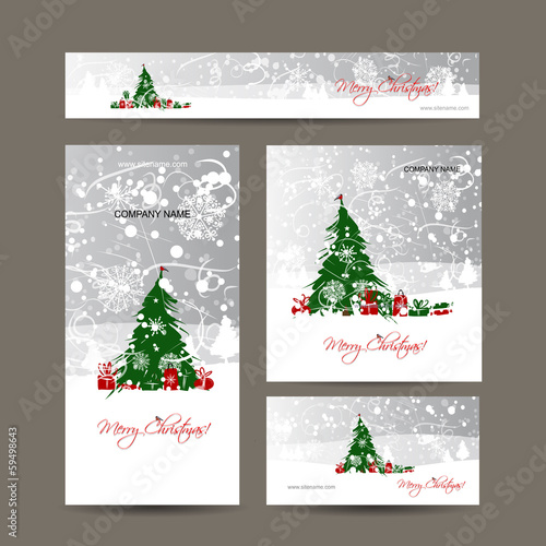 Vector: Merry christmas, set of postcards with winter tree Merry christmas, set of postcards with winter tree
