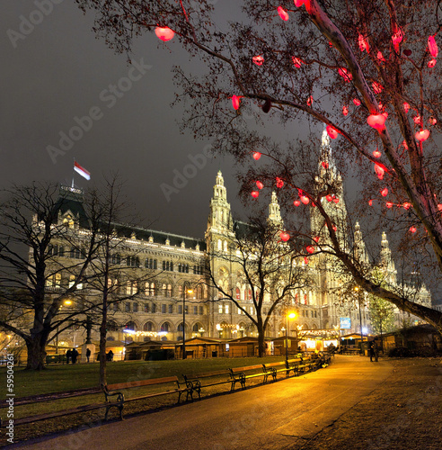 Photo: Vienna Town Hall and the traditional Christmas Market at night Vienna Town Hall and the traditional Christmas Market at night