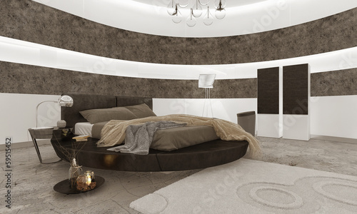 Photo: Bedroom interior with black king-size bed Bedroom interior with black king-size bed