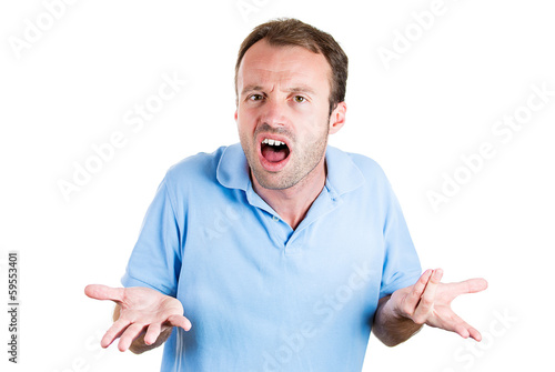 Photo: Angry man asking who cares, so what, i don't care! Angry man asking who cares, so what, i don't care!