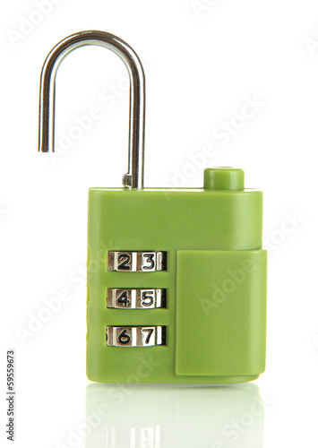 Photo: Green padlock isolated on white Green padlock isolated on white