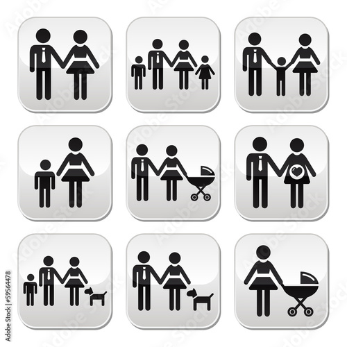 Vector: Family, parents and children vector buttons set Family, parents and children vector buttons set
