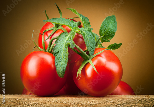 Photo: Organic tomato. Branch with leaves Organic tomato. Branch with leaves