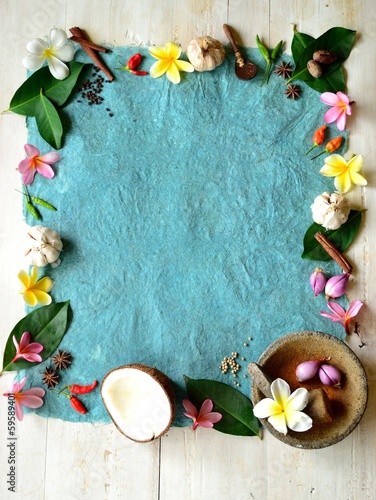 Photo: Tropical food,spice with plumeria Tropical food,spice with plumeria