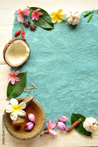 Photo: Tropical food,spice with plumeria Tropical food,spice with plumeria