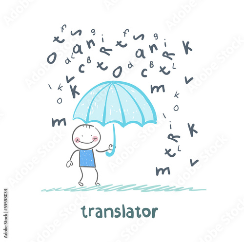 Vector: translator is faced with an umbrella from the rain of letters translator is faced with an umbrella from the rain of letters