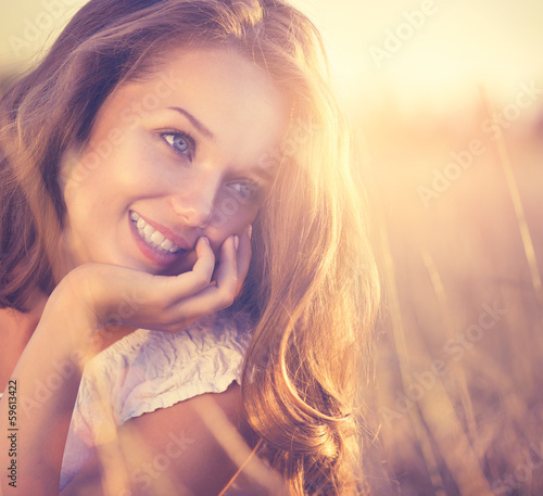 Photo: Beauty Fresh Romantic Girl Outdoors. Nature Beauty Fresh Romantic Girl Outdoors. Nature