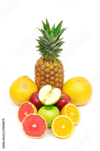 Photo: collection fruits on white background collection fruits on white background