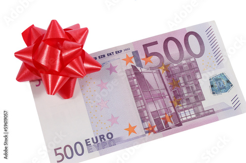 Photo: Billet de 500 euros avec nœud cadeau Billet de 500 euros avec nœud cadeau