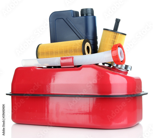 Photo: Diesel and oil canisters isolated on white Diesel and oil canisters isolated on white
