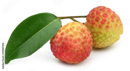 Photo: Lychee with green leaf Lychee with green leaf